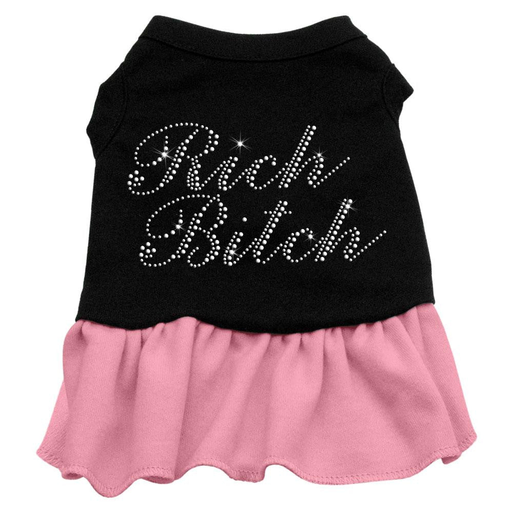 Rhinestone Rich Bitch Dress  Black with Pink XXL (18)