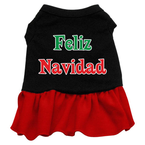 Feliz Navidad Screen Print Dress Black with Red Med (12)