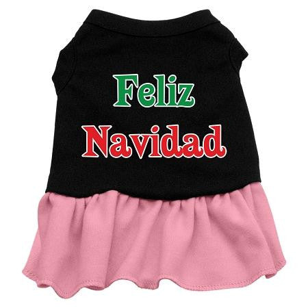 Feliz Navidad Screen Print Dress Black with Pink Sm (10)