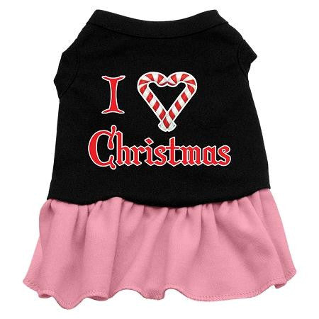 I Love Christmas Screen Print Dress Black with Pink XS (8)