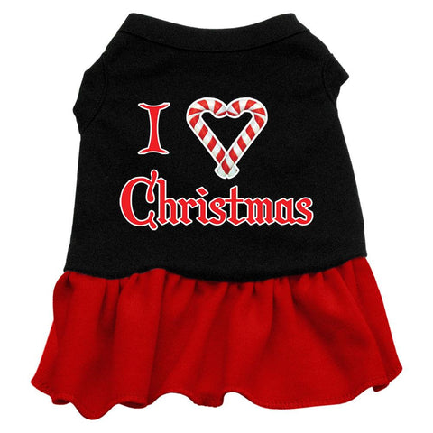 I Love Christmas Screen Print Dress Black with Red XS (8)