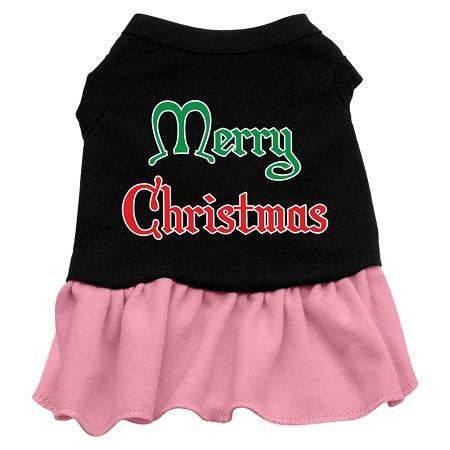 Merry Christmas Screen Print Dress Black with Pink Lg (14)