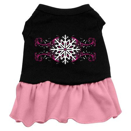 Pink Snowflake Screen Print Dress Black with Pink Lg (14)