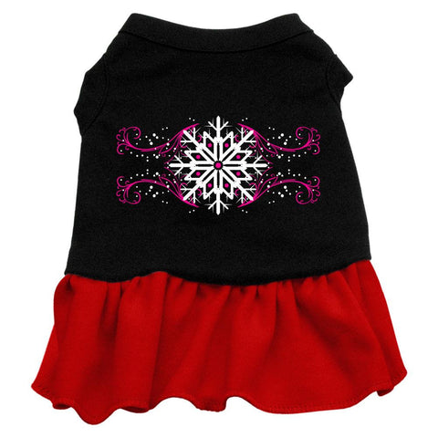 Pink Snowflake Screen Print Dress Black with Red Sm (10)