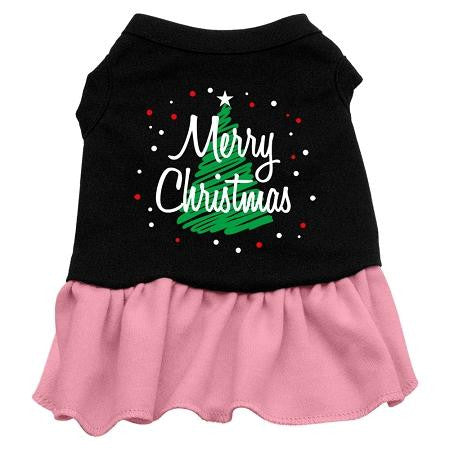 Scribble Merry Christmas Screen Print Dress Black with Pink Lg (14)