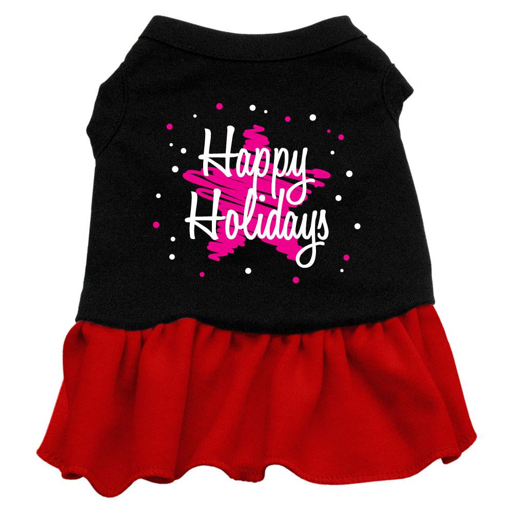 Scribble Happy Holidays Screen Print Dress Black with Red Lg (14)