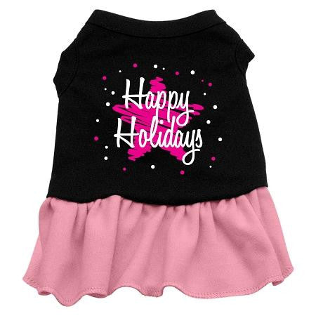 Scribble Happy Holidays Screen Print Dress Black with Pink XL (16)