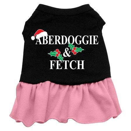 Aberdoggie Christmas Screen Print Dress Black with Pink Med (12)