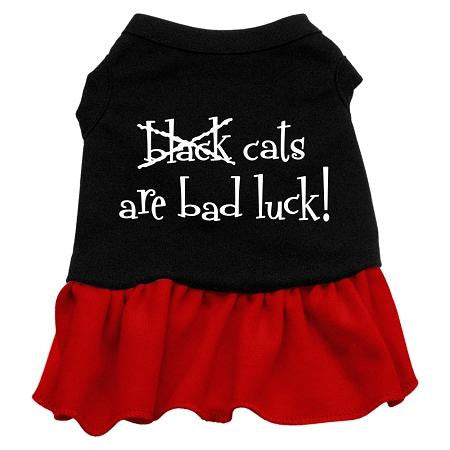 Black Cats are Bad Luck Screen Print Dress Black with Red XS (8)