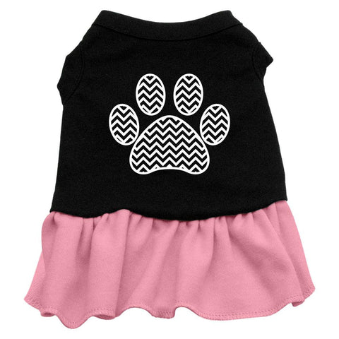 Chevron Paw Screen Print Dress Black with Pink Lg (14)