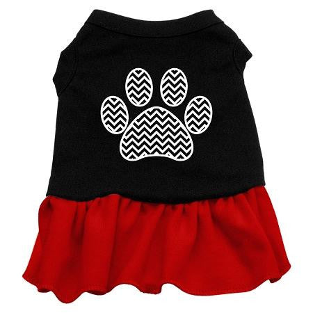 Chevron Paw Screen Print Dress Black with Red Sm (10)