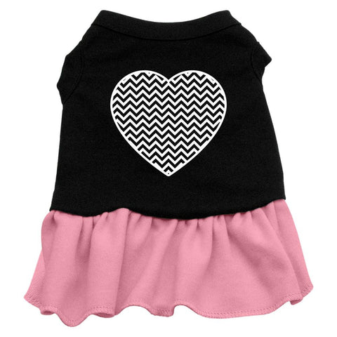 Chevron Heart Screen Print Dress Black with Pink XS (8)