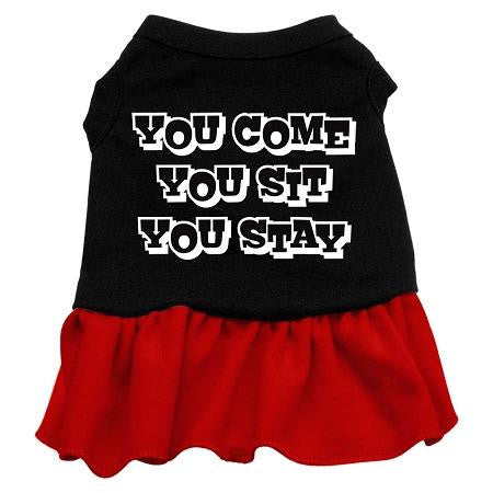 You Come, You Sit, You Stay Screen Print Dress Black with Red Sm (10)