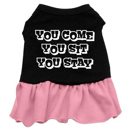 You Come, You Sit, You Stay Screen Print Dress Black with Pink XS (8)