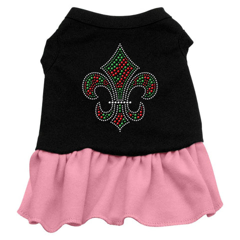 Christmas Fleur De Lis Rhinestone Dress Black with Pink Sm (10)