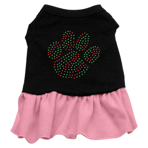 Christmas Paw Rhinestone Dress Black with Pink XL (16)