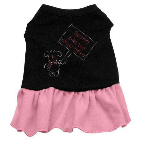 Santa Stop Here Rhinestone Dress Black with Pink Lg (14)