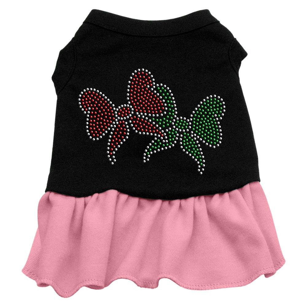 Christmas Bows Rhinestone Dress Black with Pink XL (16)