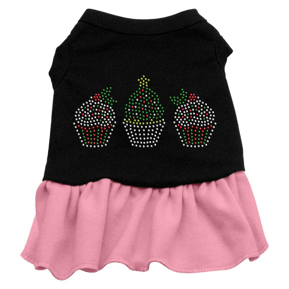 Christmas Cupcakes Rhinestone Dress Black with Pink Lg (14)