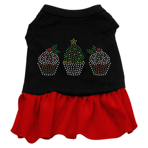 Christmas Cupcakes Rhinestone Dress Black with Red Lg (14)