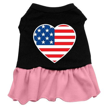 American Flag Heart Screen Print Dress Black with Pink XS (8)