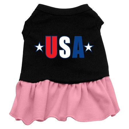 USA Star Screen Print Dress Black with Pink XS (8)