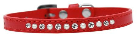 Pearl and Clear Crystal Size 8 Red Puppy Collar