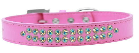 Two Row AB Crystal Size 14 Bright Pink Dog Collar