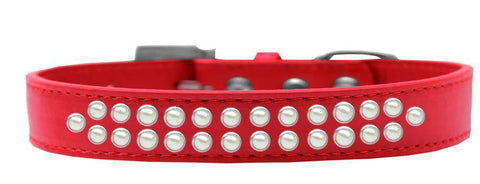 Two Row Pearl Size 14 Red Dog Collar