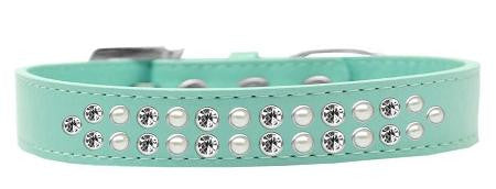 Two Row Pearl and Clear Crystal Size 18 Aqua Dog Collar