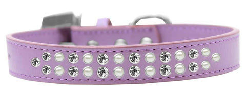 Two Row Pearl and Clear Crystal Size 18 Lavender Dog Collar