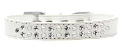 Two Row Pearl and Clear Crystal Size 12 White Dog Collar