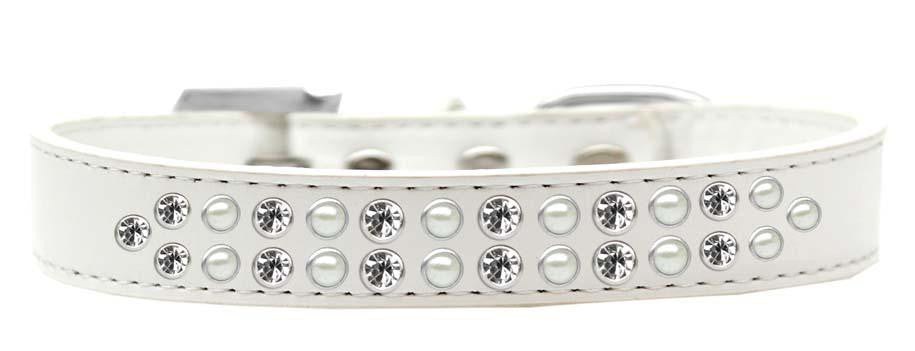 Two Row Pearl and Clear Crystal Size 14 White Dog Collar