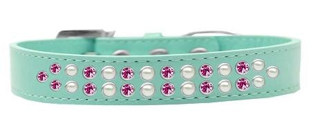 Two Row Pearl and Pink Crystal Size 20 Aqua Dog Collar