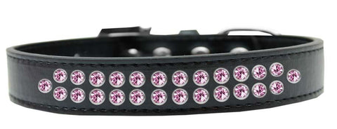 Two Row Light Pink Crystal Size 18 Black Dog Collar