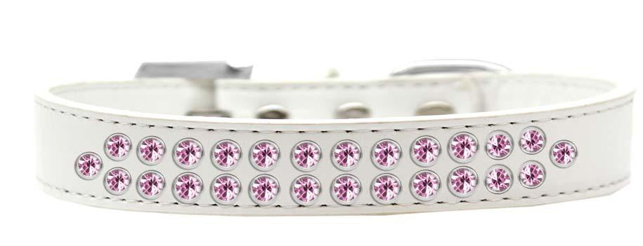 Two Row Light Pink Crystal Size 12 White Dog Collar