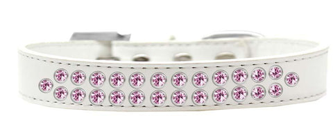 Two Row Light Pink Crystal Size 12 White Dog Collar