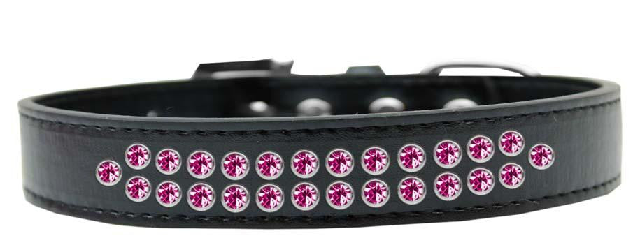 Two Row Bright Pink Crystal Size 16 Black Dog Collar