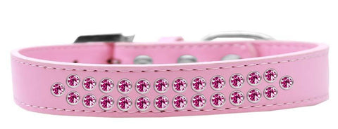 Two Row Bright Pink Crystal Size 16 Light Pink Dog Collar