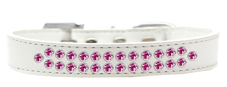 Two Row Bright Pink Crystal Size 18 White Dog Collar