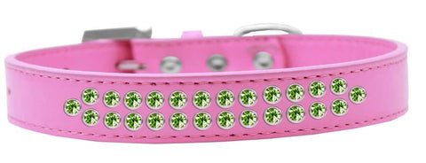 Two Row Lime Green Crystal Size 12 Bright Pink Dog Collar