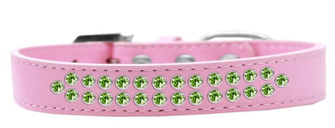 Two Row Lime Green Crystal Size 18 Light Pink Dog Collar