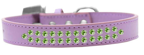 Two Row Lime Green Crystal Size 14 Lavender Dog Collar