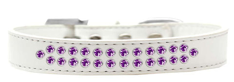 Two Row Purple Crystal Size 12 White Dog Collar