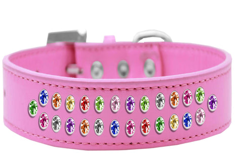 Two Row Confetti Crystal Size 18 Bright Pink Dog Collar