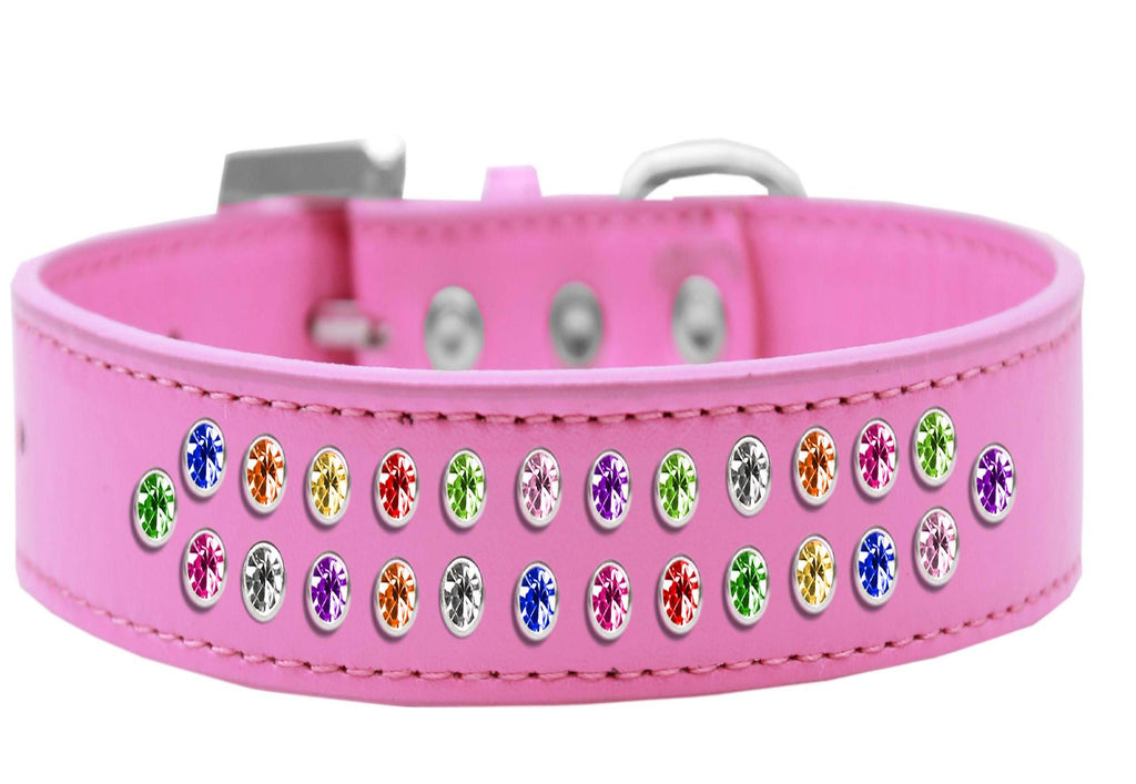 Two Row Confetti Crystal Size 20 Bright Pink Dog Collar