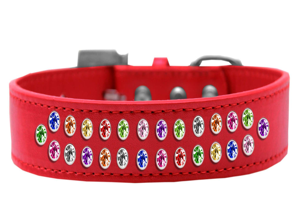 Two Row Confetti Crystal Size 12 Red Dog Collar