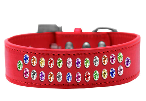 Two Row Confetti Crystal Size 16 Red Dog Collar