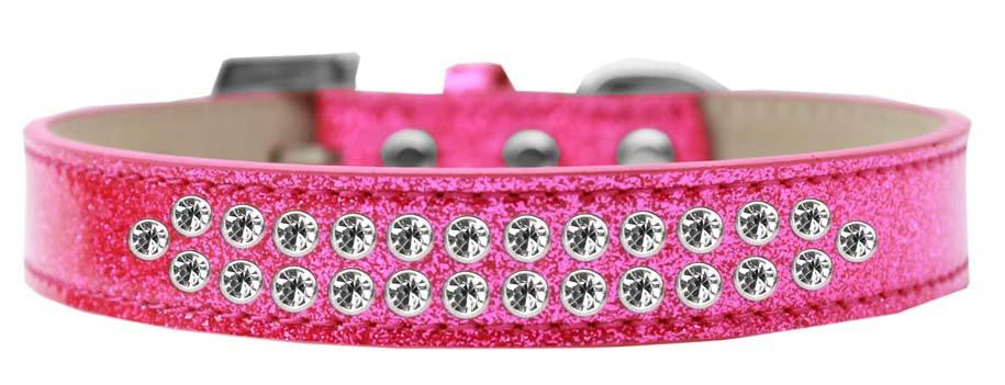 Two Row Clear Crystal Size 14 Pink Ice Cream Dog Collar