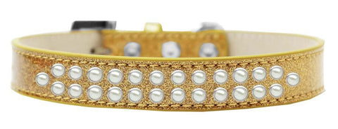 Two Row Pearl Size 12 Gold Ice Cream Dog Collar